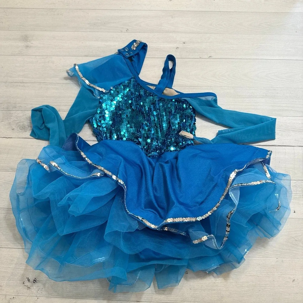 Weismann girls‎ blue tutu sequin leotard child size IC 7/8